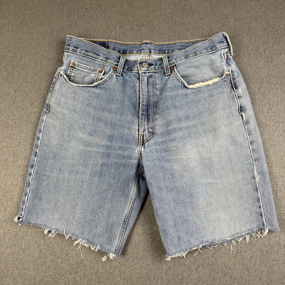 Levis 550 Denim Shorts Mens 36 Cut Off Frayed Hem Jorts Grunge Light Wash Dad